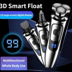 3-in-1 Multi Functional Electric Shaver with Intelligent Digital Display Three Blade Shaver with Washable 3D Floating Blade