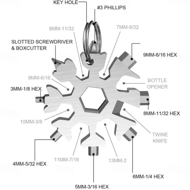 18-in-1 Snowflake Multi Tool Xmas Stainless Steel Snowflake Bottle Opener/Flat Cross Screwdriver Kit/Wrench Durable and Portable to Take Great Christmas gift