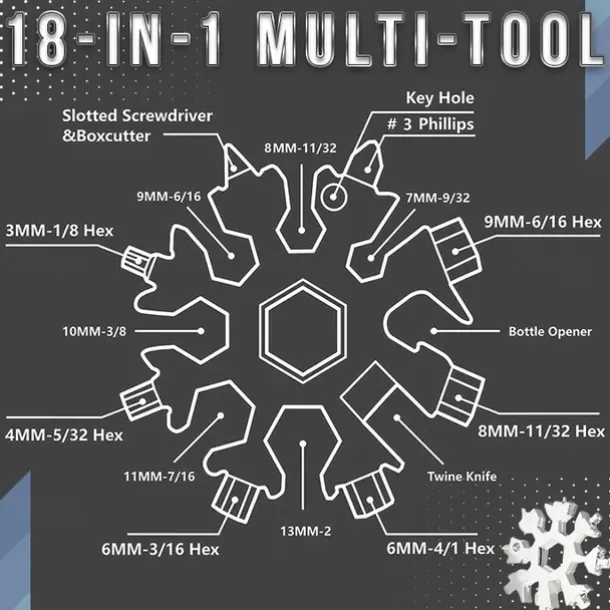 18-in-1 Snowflake Multi Tool Xmas Stainless Steel Snowflake Bottle Opener/Flat Cross Screwdriver Kit/Wrench Durable and Portable to Take Great Christmas gift