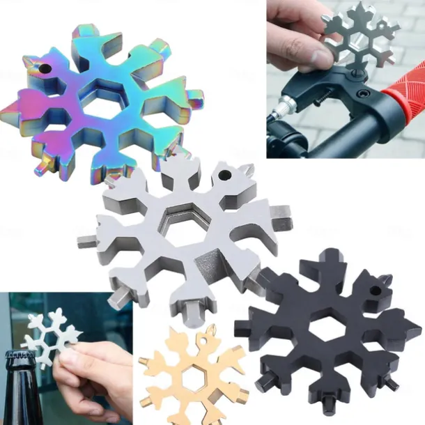 18-in-1 Snowflake Multi Tool Xmas Stainless Steel Snowflake Bottle Opener/Flat Cross Screwdriver Kit/Wrench Durable and Portable to Take Great Christmas gift