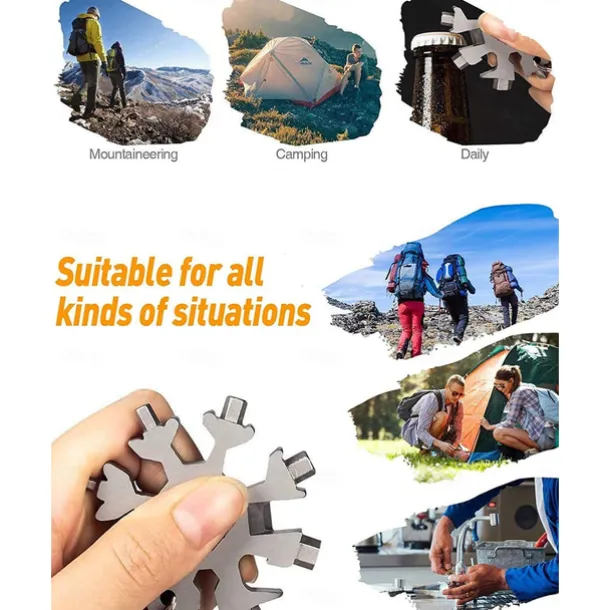 18-in-1 Snowflake Multi Tool Xmas Stainless Steel Snowflake Bottle Opener/Flat Cross Screwdriver Kit/Wrench Durable and Portable to Take Great Christmas gift