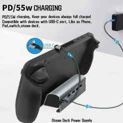 6-in-1 Steam Deck Dock USB-C HUB Docking Station LAN HDMI Compatible with 4K HDMI Gigabit Ethernet 60W PD USB 3.0 Ports