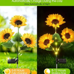 3-in-1 Sunflower Lights Solar Outdoor LED Courtyard Park Decoration Sunflower Ground Insertion Atmosphere Light Lawn Imitation Floor Lamp Lawn Lamp