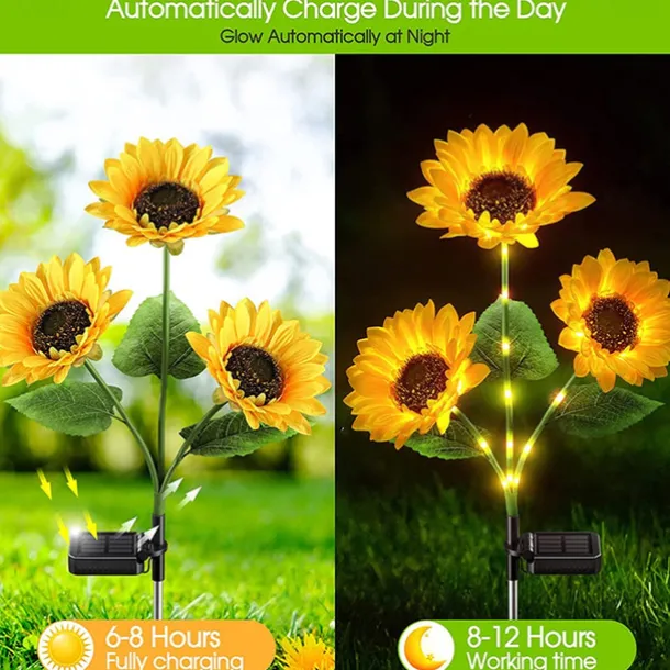 3-in-1 Sunflower Lights Solar Outdoor LED Courtyard Park Decoration Sunflower Ground Insertion Atmosphere Light Lawn Imitation Floor Lamp Lawn Lamp