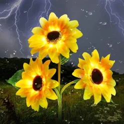 3-in-1 Sunflower Lights Solar Outdoor LED Courtyard Park Decoration Sunflower Ground Insertion Atmosphere Light Lawn Imitation Floor Lamp Lawn Lamp