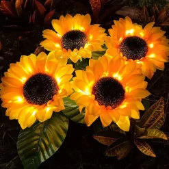 3-in-1 Sunflower Lights Solar Outdoor LED Courtyard Park Decoration Sunflower Ground Insertion Atmosphere Light Lawn Imitation Floor Lamp Lawn Lamp