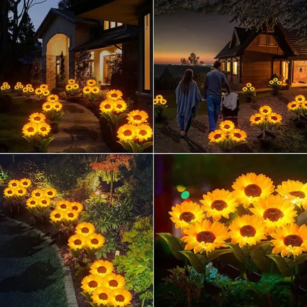 3-in-1 Sunflower Lights Solar Outdoor LED Courtyard Park Decoration Sunflower Ground Insertion Atmosphere Light Lawn Imitation Floor Lamp Lawn Lamp