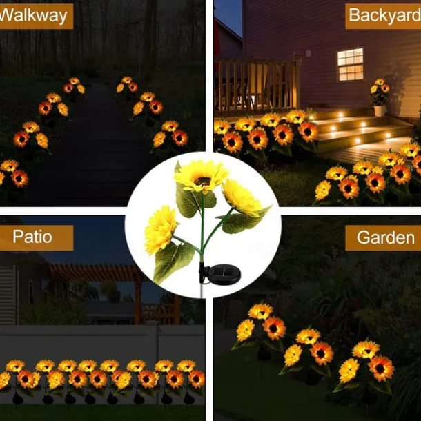 3-in-1 Sunflower Lights Solar Outdoor LED Courtyard Park Decoration Sunflower Ground Insertion Atmosphere Light Lawn Imitation Floor Lamp Lawn Lamp