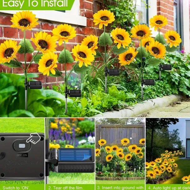 3-in-1 Sunflower Lights Solar Outdoor LED Courtyard Park Decoration Sunflower Ground Insertion Atmosphere Light Lawn Imitation Floor Lamp Lawn Lamp