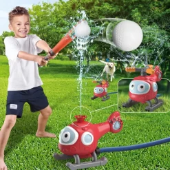 2-in-1 Water Sprinkler Baseball Helicopter Toy for Kids Outdoor Play Attaches to Garden Hose Summer Outside Toys Lawn Backyard Game Pool Party for Kids Boys Girls Gift