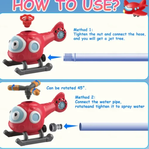 2-in-1 Water Sprinkler Baseball Helicopter Toy for Kids Outdoor Play Attaches to Garden Hose Summer Outside Toys Lawn Backyard Game Pool Party for Kids Boys Girls Gift