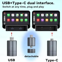 2-In-1 Wireless CarPlay Adapter Android Auto Wireless Adapter Type-C/USB Plug & Play 5Ghz WiFi Carplay Wireless Adapter