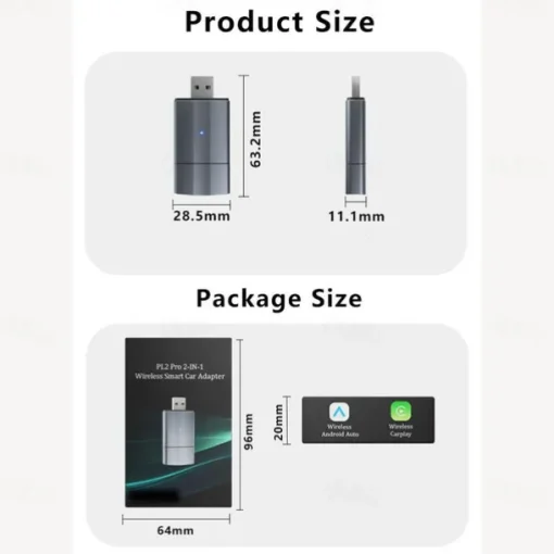 2-In-1 Wireless CarPlay Adapter Android Auto Wireless Adapter Type-C/USB Plug & Play 5Ghz WiFi Carplay Wireless Adapter