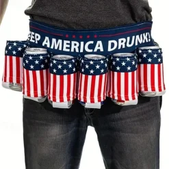 Independence Day Beer Belt, KEEP AMERICA DRUNK Beverage Beer Belt, Stripes And Stars Pattern USA Americana Patriotic Beer Belt, 4th Of July Party Decor, Summer Party Outdoor Decorations, Outdoor Party Favors