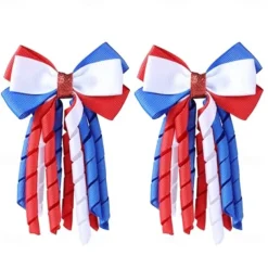 Independence Day Hair Bow Clips 3 Inch Red White Blue Curly Ribbon Hair Clips Handmade School Kids Girls Hair Accessories for 4th of July