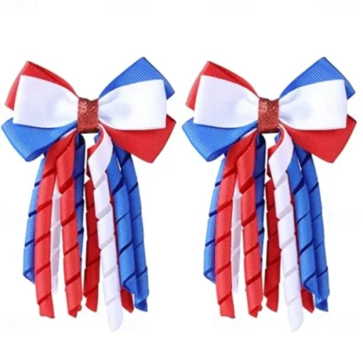 Independence Day Hair Bow Clips 3 Inch Red White Blue Curly Ribbon Hair Clips Handmade School Kids Girls Hair Accessories for 4th of July