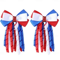 Independence Day Hair Bow Clips 3 Inch Red White Blue Curly Ribbon Hair Clips Handmade School Kids Girls Hair Accessories for 4th of July