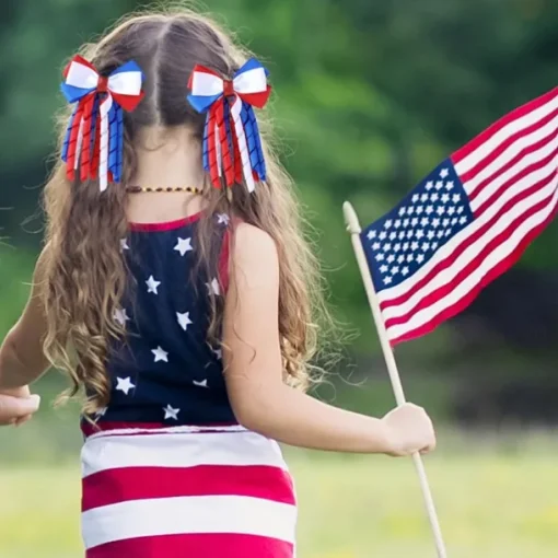 Independence Day Hair Bow Clips 3 Inch Red White Blue Curly Ribbon Hair Clips Handmade School Kids Girls Hair Accessories for 4th of July