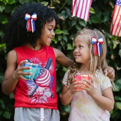 Independence Day Hair Bow Clips 3 Inch Red White Blue Curly Ribbon Hair Clips Handmade School Kids Girls Hair Accessories for 4th of July