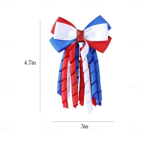 Independence Day Hair Bow Clips 3 Inch Red White Blue Curly Ribbon Hair Clips Handmade School Kids Girls Hair Accessories for 4th of July