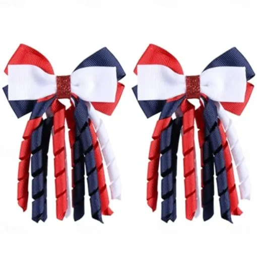 Independence Day Hair Bow Clips 3 Inch Red White Blue Curly Ribbon Hair Clips Handmade School Kids Girls Hair Accessories for 4th of July