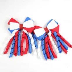 Independence Day Hair Bow Clips 3 Inch Red White Blue Curly Ribbon Hair Clips Handmade School Kids Girls Hair Accessories for 4th of July