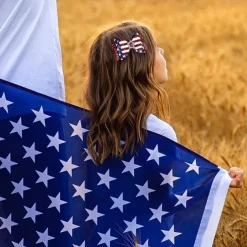 Independence Day Hair Clips 4th of July Glitter Hair Bow Clips Patriotic American Flag Hair Accessories with Star for Kids Girls