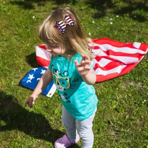 Independence Day Hair Clips 4th of July Glitter Hair Bow Clips Patriotic American Flag Hair Accessories with Star for Kids Girls