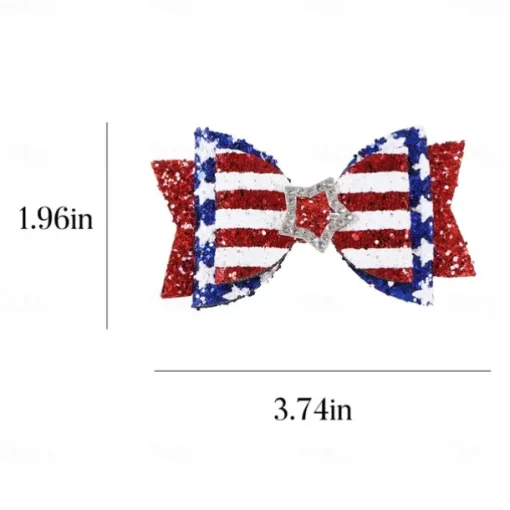 Independence Day Hair Clips 4th of July Glitter Hair Bow Clips Patriotic American Flag Hair Accessories with Star for Kids Girls