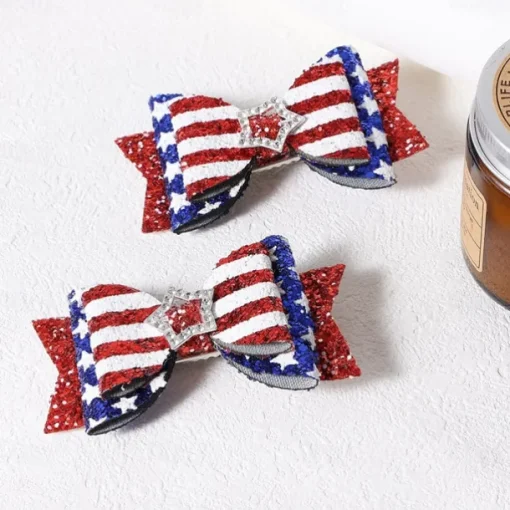 Independence Day Hair Clips 4th of July Glitter Hair Bow Clips Patriotic American Flag Hair Accessories with Star for Kids Girls