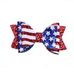 Independence Day Hair Clips 4th of July Glitter Hair Bow Clips Patriotic American Flag Hair Accessories with Star for Kids Girls