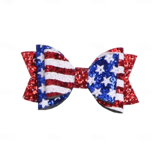 Independence Day Hair Clips 4th of July Glitter Hair Bow Clips Patriotic American Flag Hair Accessories with Star for Kids Girls