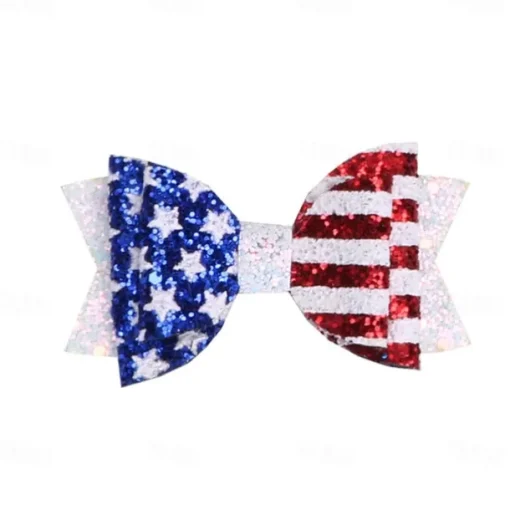 Independence Day Hair Clips 4th of July Glitter Hair Bow Clips Patriotic American Flag Hair Accessories with Star for Kids Girls