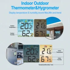 Indoor Outdoor Thermometer Wireless Digital Hygrometer Thermostat Temperature & Humidity Monitor with Touchscreen LCD Backlight