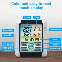 Indoor Outdoor Thermometer Wireless Digital Hygrometer Thermostat Temperature & Humidity Monitor with Touchscreen LCD Backlight