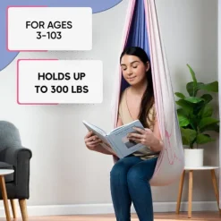 Indoor Sensory Swing for Kids or Outdoor Use Holds 300 lbs, Double Layered and 360 Degree Rotation, Calming Compression Therapy Swing Hammock for Kids and Adults, Comes with All Hardware Sensory Move