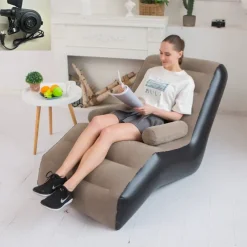 Inflatable Deck Chair Foldable Lounge Chair for Bedroom and Living Room, Indoor Sofa Lounge with Handrails