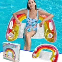 inflatable water sequin rainbow mount recliner with thickened U-shaped floating sofa hammock and swimming ring
