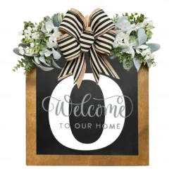 Initial Last Name Year Round Front Door Wreath Welcome Sign Garland Personalized Creative 26 Letter Farmhouse Wreath for Front Door Spring All Seasons Outside Hanger Decor Gift