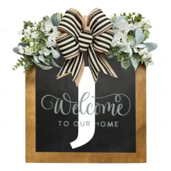 Initial Last Name Year Round Front Door Wreath Welcome Sign Garland Personalized Creative 26 Letter Farmhouse Wreath for Front Door Spring All Seasons Outside Hanger Decor Gift
