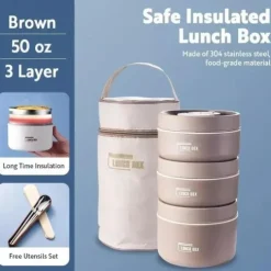 Insulated Lunch Box, Bento Box, Portable Insulated Lunch Container, Stackable Leakproof Stainless Steel Food Container, For Teenagers School,Canteen, Back School