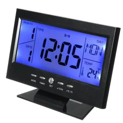 Intelligent Digital Clock Voice Control Snooze Backlight Creative Electronic Clock With Thermometer Weather Station Display Calendar Student Bedside Alarm Clock Wireless Temperature Humidity Meter