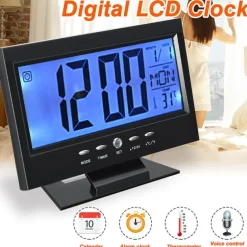 Intelligent Digital Clock Voice Control Snooze Backlight Creative Electronic Clock With Thermometer Weather Station Display Calendar Student Bedside Alarm Clock Wireless Temperature Humidity Meter