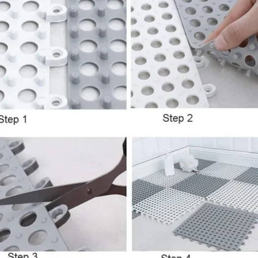 Interlocking Rubber Floor Tiles with Drain Holes DIY Size Bathroom Shower Toilet Floor Tiles Mat Interlocking Massage Soft Cushion Floor Tiles for Indoor/Outdoor