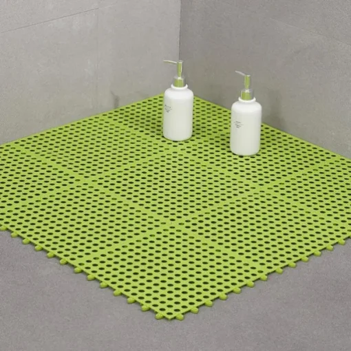 Interlocking Rubber Floor Tiles with Drain Holes DIY Size Bathroom Shower Toilet Floor Tiles Mat Interlocking Massage Soft Cushion Floor Tiles for Indoor/Outdoor
