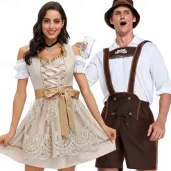 International Beer Festival Oktoberfest Dirndl Lederhosen Bavarian Couple Oktoberfest Couple German Munich Wiesn Men's Women's Traditional Style Cloth Top Dress Shorts