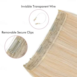 Invisible Wire Hair Extensions with Transparent Headband Adjustable Size Removable Secure Clips in Straight Secret Hairpiece for Women