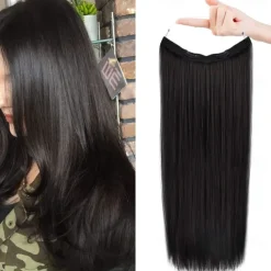 Invisible Wire Hair Extensions with Transparent Headband Adjustable Size Removable Secure Clips in Straight Secret Hairpiece for Women