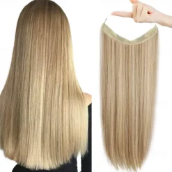 Invisible Wire Hair Extensions with Transparent Headband Adjustable Size Removable Secure Clips in Straight Secret Hairpiece for Women