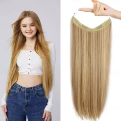 Invisible Wire Hair Extensions with Transparent Headband Adjustable Size Removable Secure Clips in Straight Secret Hairpiece for Women